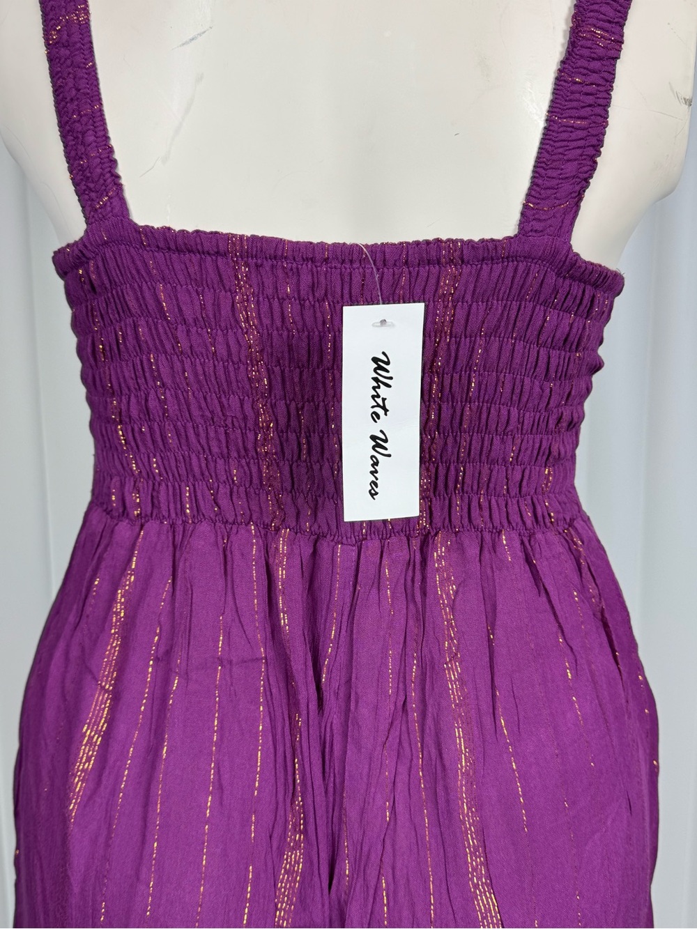 White Waves Purple Boho Wide Leg Jumpsuit Metallic Stripe S/M NWT - Picture 8 of 11